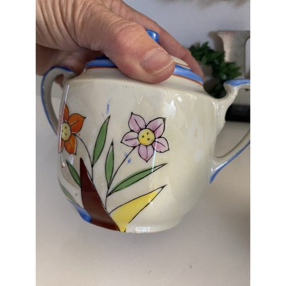 1950's Vintage Japanese Porcelain Lusterware 2 Piece Tea Set Floral Design Great - Picture 6 of 16